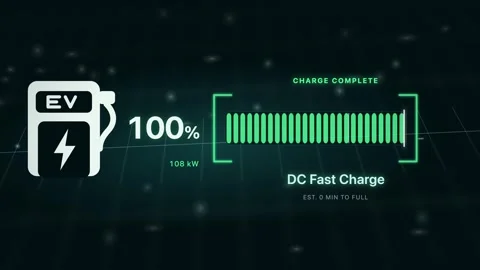 Futuristic EV Battery Charging Status Interface with Fast Charger Animation Stock Footage 340246688
