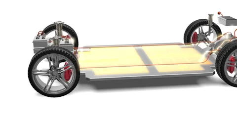 Futuristic EV Chassis with Shock Absorbers and Wiring. Stock Footage 314424340