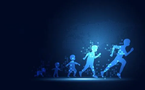 Futuristic evolution of people digital transformation abstract technology bac Stock Illustration