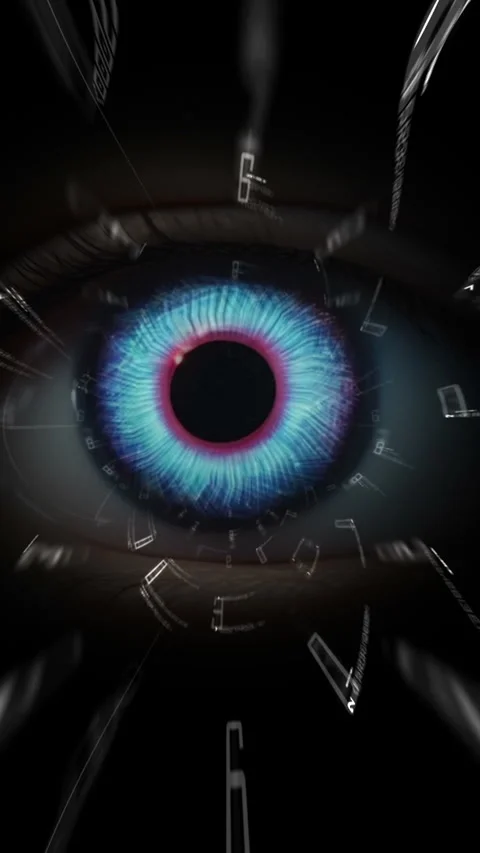 Futuristic Eye with Digital Symbols Representing Technology and Cybersecuri.. Video stock 316793399