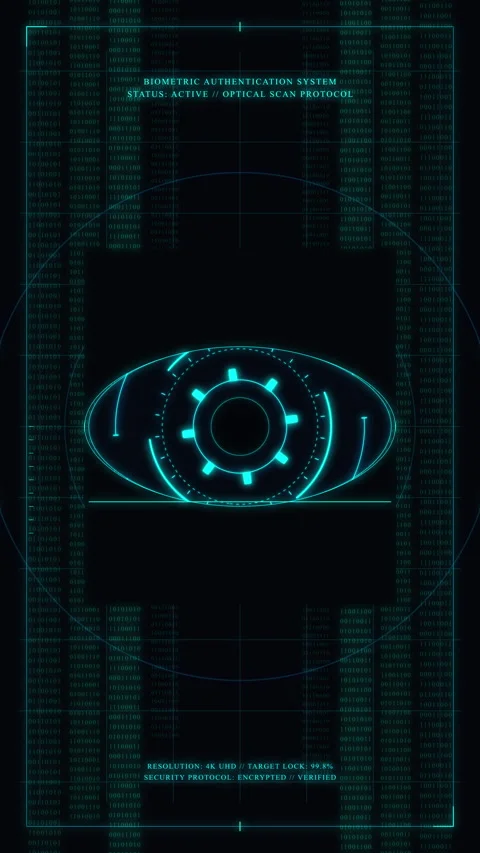 Futuristic eye HUD animation with cyber code background motion graphic Stock Footage 346635135