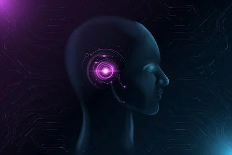 Futuristic face with glowing HUD interface. Artificial Intelligence concept f Stock Illustration