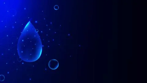 Futuristic falling water drop with bubbles and glowing particles Stock Illustration