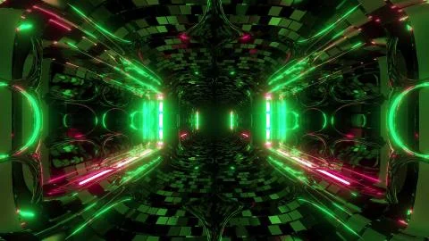 Futuristic fantasy sci-fi tunnel corridor with electric reflection 3d Stock Illustration