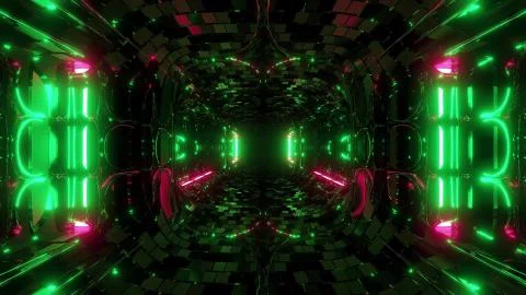 Futuristic fantasy sci-fi tunnel corridor with electric reflection 3d Stock Illustration