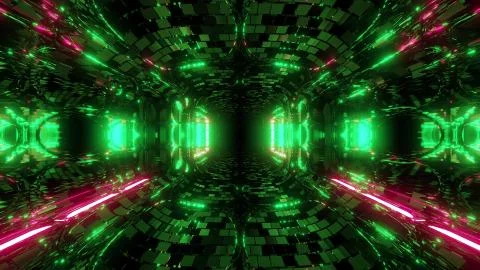 Futuristic fantasy sci-fi tunnel corridor with electric reflection 3d Stock Illustration