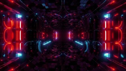 Futuristic fantasy sci-fi tunnel corridor with electric reflection 3d Stock Illustration