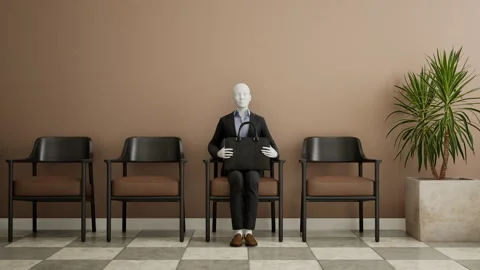 Futuristic female android robot sitting on a chair and waiting for a job Stock Footage 248620360