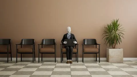 Futuristic female android robot sitting on a chair and waiting for a job Stock Illustration