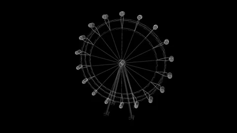 Futuristic Ferris Wheel Wireframe Design Highlighted on Black Background Stock Footage 341778693