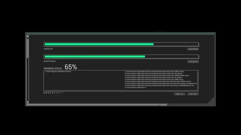 Futuristic File Transfer Progress Interface With Dual Status Bars Process Log Stock Footage 341356041