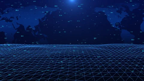 Futuristic Finance Fintech, World Map over Blue Background Concept Stock Footage 339845815