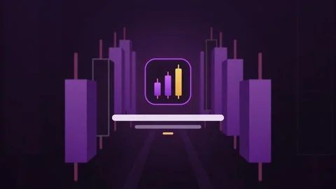 Futuristic Financial Candlestick Chart Animation on Purple Background Vidéo 347869947