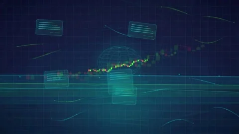 Futuristic Financial Chart Animation with Wireframe Globe and Digital Interface Stock Footage 341071534