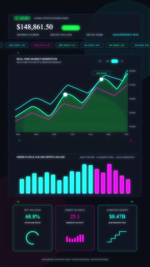 Futuristic financial dashboard loop with neon data charts and graphs Stock Footage 346540771