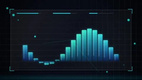 Futuristic Financial Data Analysis with Blue Bar Chart and Grid Background Stock Footage 346661437