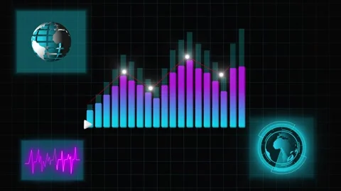 Futuristic Financial Data Visualization with Earth and Heartbeat Graph fina.. Video stock 331877578