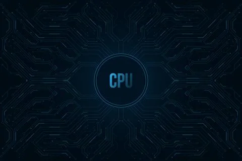 Futuristic fingerprint biometric data security. Big data CPU. Glowing blue HU Stock Illustration