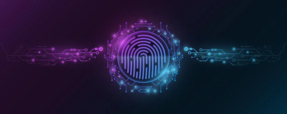 Futuristic fingerprint. Biometric data security. Dashboard display. Big data  Stock Illustration