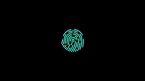Futuristic fingerprint biometric scanner animation isolated on black backgr.. Stockbeeldmateriaal 337465589