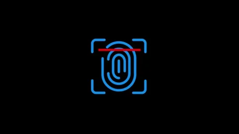 Futuristic fingerprint biometric scanner animation isolated on black backgr.. Stock Footage 340408260