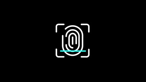 Futuristic fingerprint biometric scanner animation isolated on black backgr.. Видео 340601271