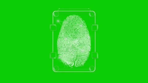 Futuristic fingerprint scanner HUD scanning security interface green screen Stock Footage 340995786