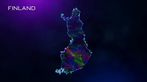 Futuristic Finland Map Polygonal Connected Lines And Dots Network Wireframe  Stock Illustration