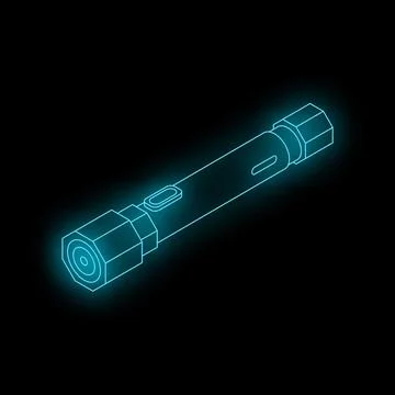 Futuristic flashlight glowing with neon blue light on black background Stock Illustration