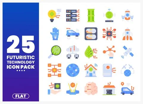 Futuristic Flat Technology Icons Pack Stock Illustration