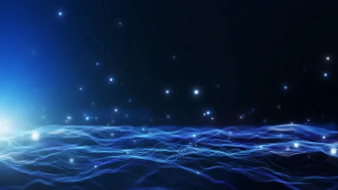 Futuristic flight through a digital line  landscape, Blue dust particle. Stock Footage 171949607