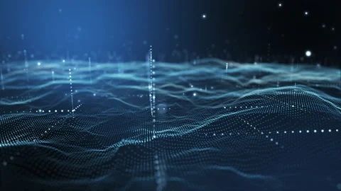 Futuristic flight through a digital line landscape, Blue dust particles. Stock Footage 204720565