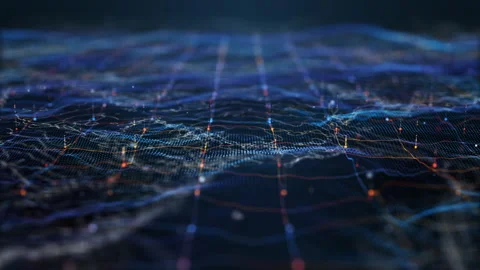 Futuristic flight through a digital line  landscape, 3D rendering. Stock Footage 257514056