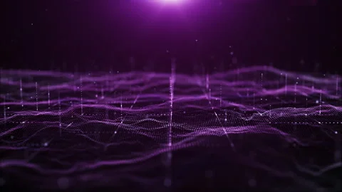 Futuristic flight through a digital line landscape, purple dust particle. Stock Footage 283832914