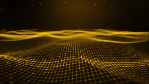 Futuristic flight through a gold digital landscape, Brown dust particle. Stock Footage 231011062