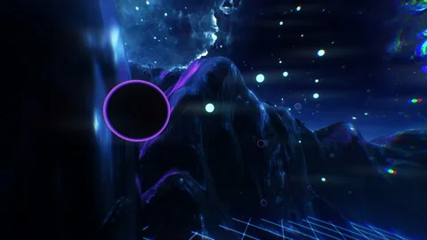 Futuristic flight through trippy dream, landscape seamless loop. High quality VJ Stock Footage 144462845