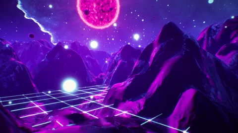 Futuristic flight through trippy dream, landscape seamless loop. High quality VJ Stock Footage 246936128