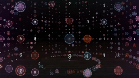 Futuristic Floating Numbers Create Dynamic Digital Data Cylinder, Tilt Up Stock Footage 321000828