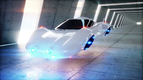 Futuristic flying car fast driving in sci fi tunnel, coridor. Stock Footage 79926577
