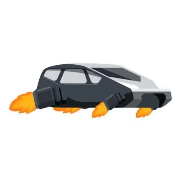 Futuristic flying car propelling through air with rocket engines Stock Illustration