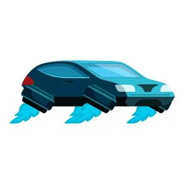 Futuristic flying car soaring through the air with blue flames Illustrazione stock