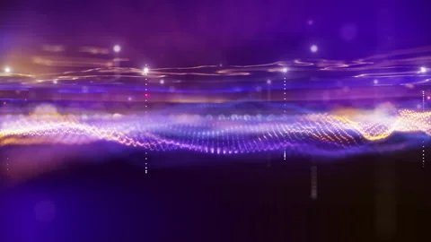 Futuristic flying over 3D glowing neon light digital landscape background. Stock Footage 246995352