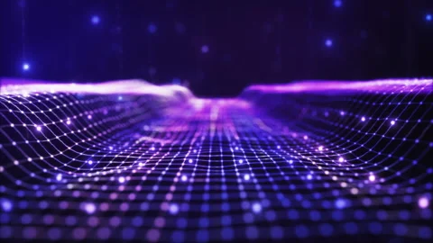 Futuristic flying over 3D purple blue digital landscape mountain terrain. Stock Footage 219732918