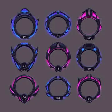 Futuristic frames for game avatar with grade 스톡 일러스트