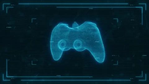 Futuristic Game Controller Hologram Rotating on Digital HUD Grid Loop Vidéo 344240005
