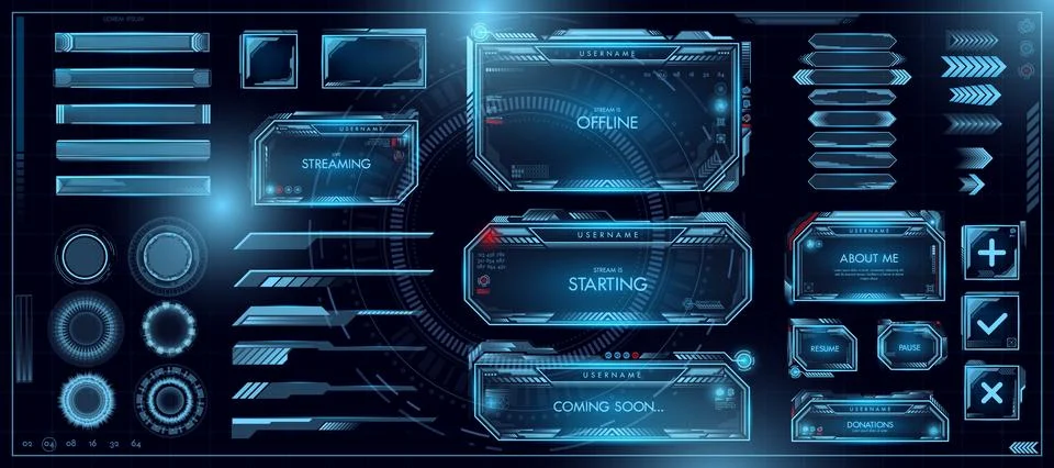 Futuristic game interface, hud holograms collection. Ui space frame, scifi Stock Illustration