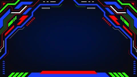 Futuristic gaming frame with neon red blue and green geometric accents on d.. Illustrazione stock