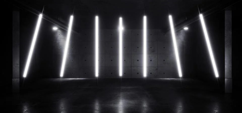 Futuristic Garage Sci Fi Spaceship Studio Showroom Hangar Neon Glowing White  Stock Illustration