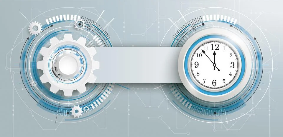 Futuristic Gear Construction Clock Circuit Board Banner Stock Illustration