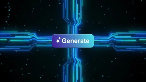 Futuristic Generate button with flowing data lines and digital circuits Stock Footage 346433493